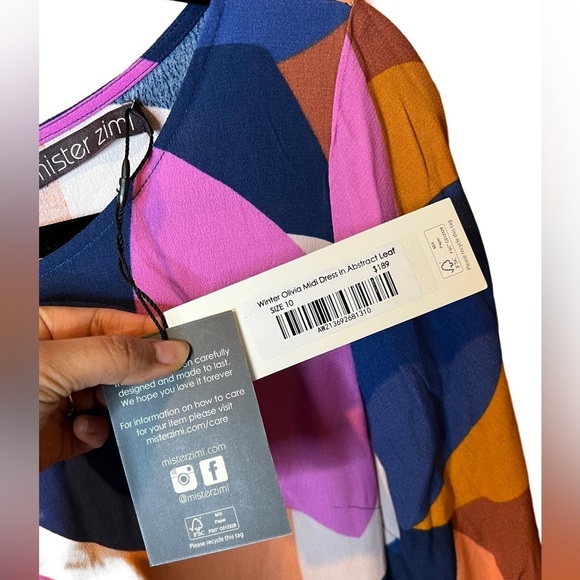 Mister Zimi Winter Olivia Midi Dress in Abstract Leaf Size 10 NWT - Picture 7 of 11